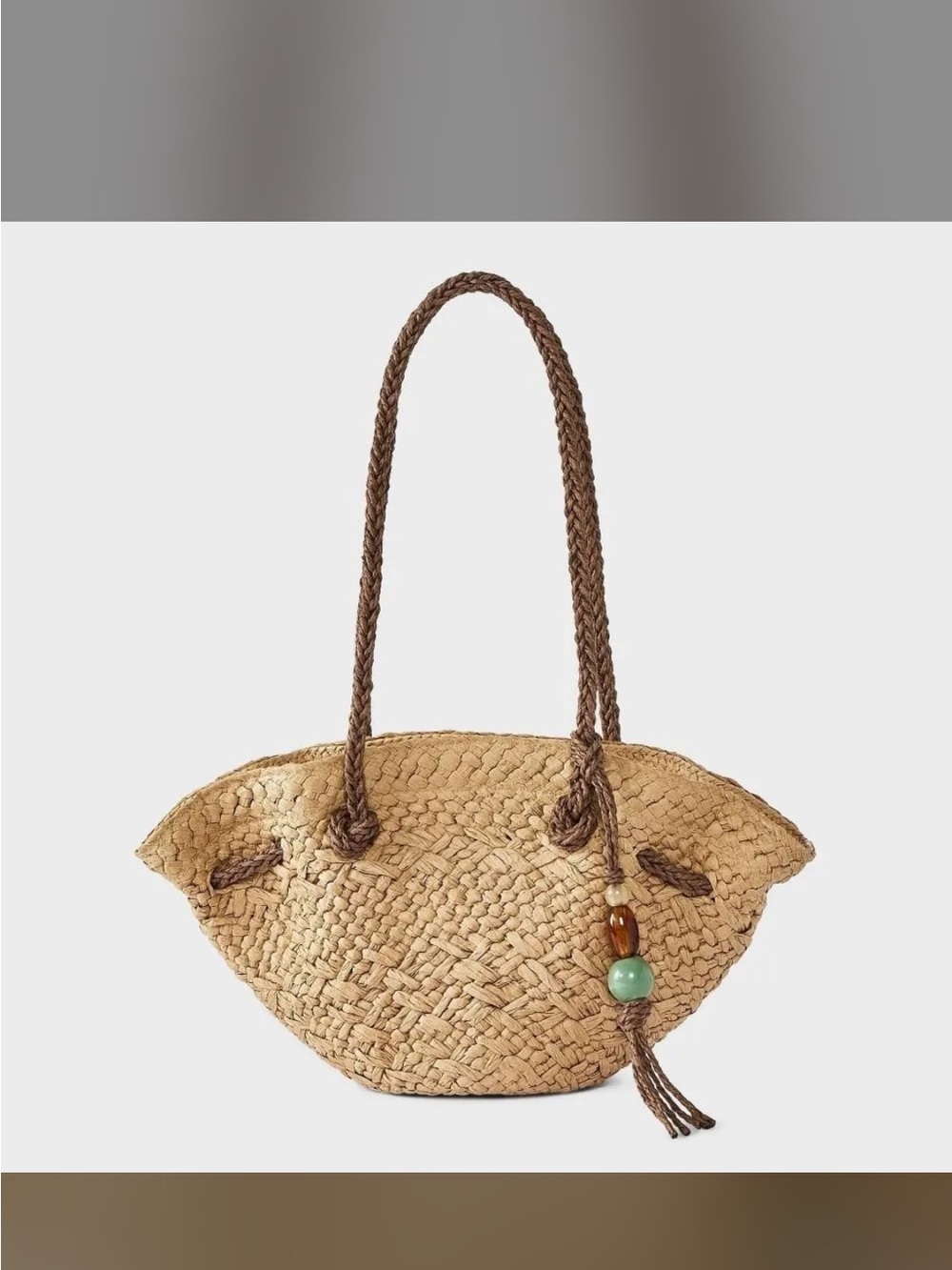 Hand Woven Straw Bead Charm Mini Fan Tote Bag - A New Day